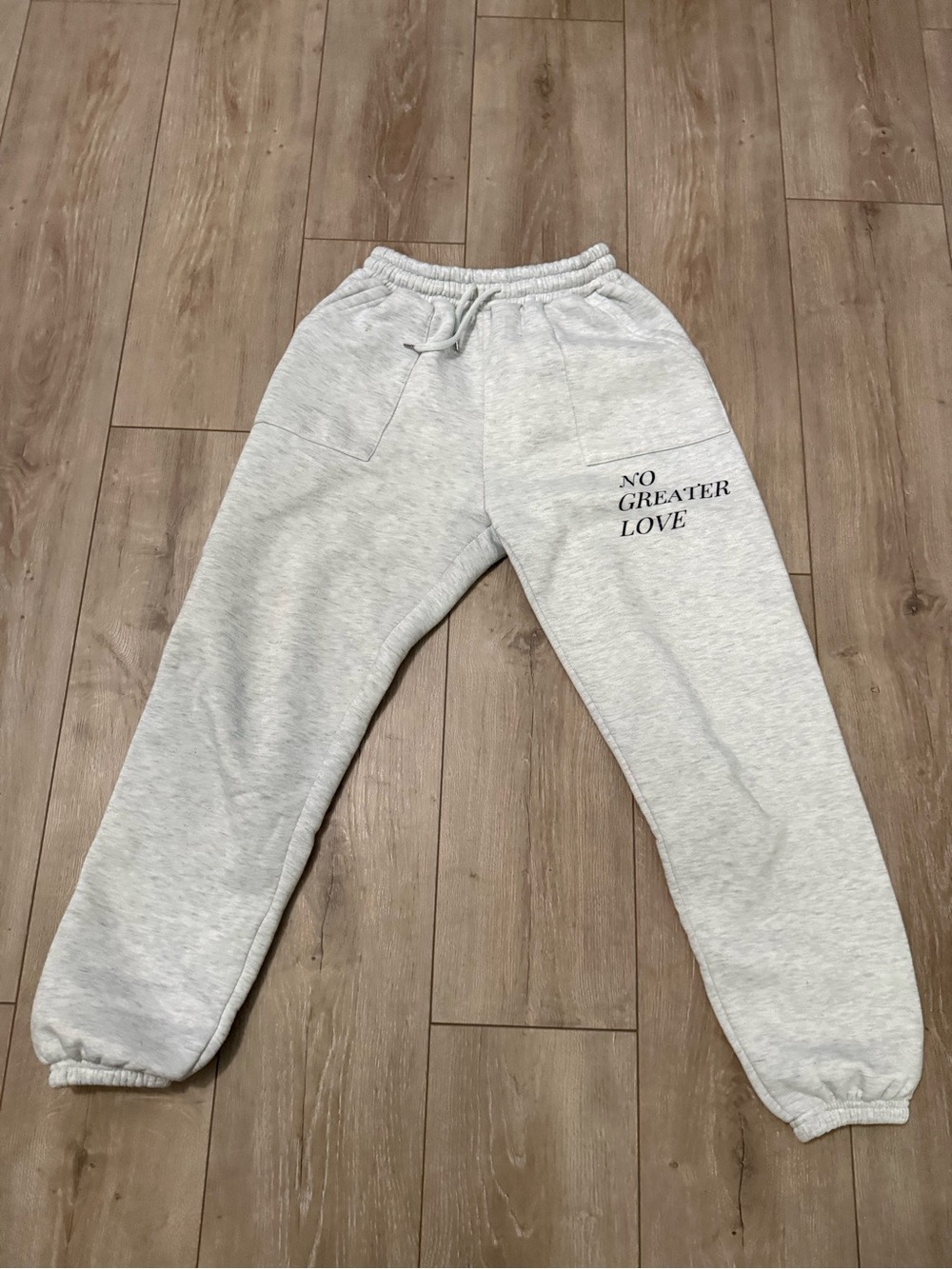 Kids Light Gray Sweatpants with 'No Greater Love' Print